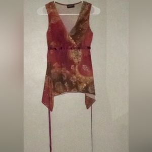 Sleeveless silky boho blouse size small